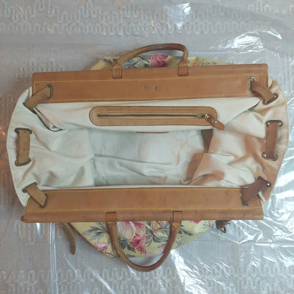 Vintage 80's Ralph Lauren Floral Carpet Tapestry Leather Satchel- Travel Bag! - Picture 14 of 16